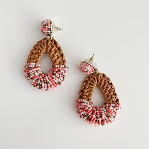 J. Crew Factory Rattan Drop Statement Earrings (Pink Multi)